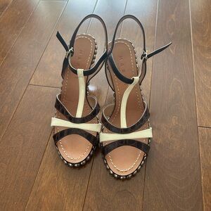 Marni Brown and Cream T-Strap Studded Sandals